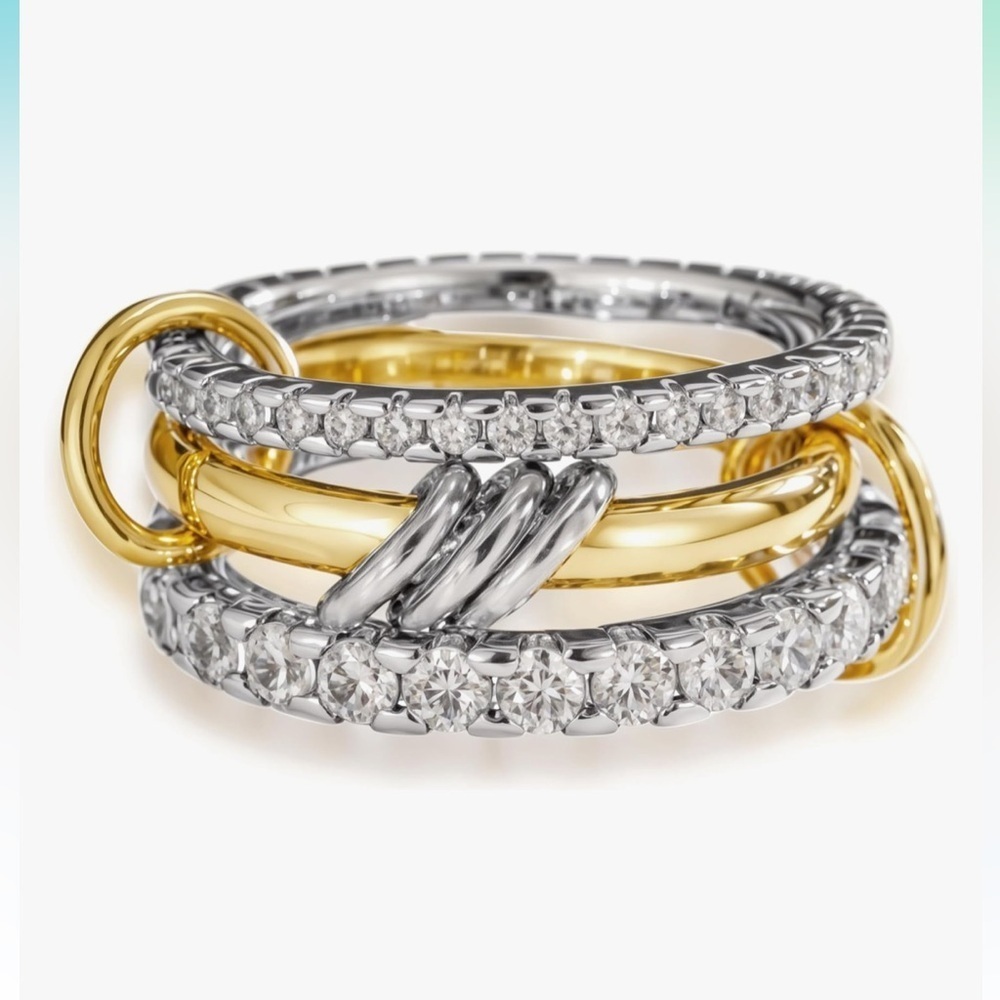 Stacked Gold And Silver Interlocking Ring 18k Gold Luxury Look Designer